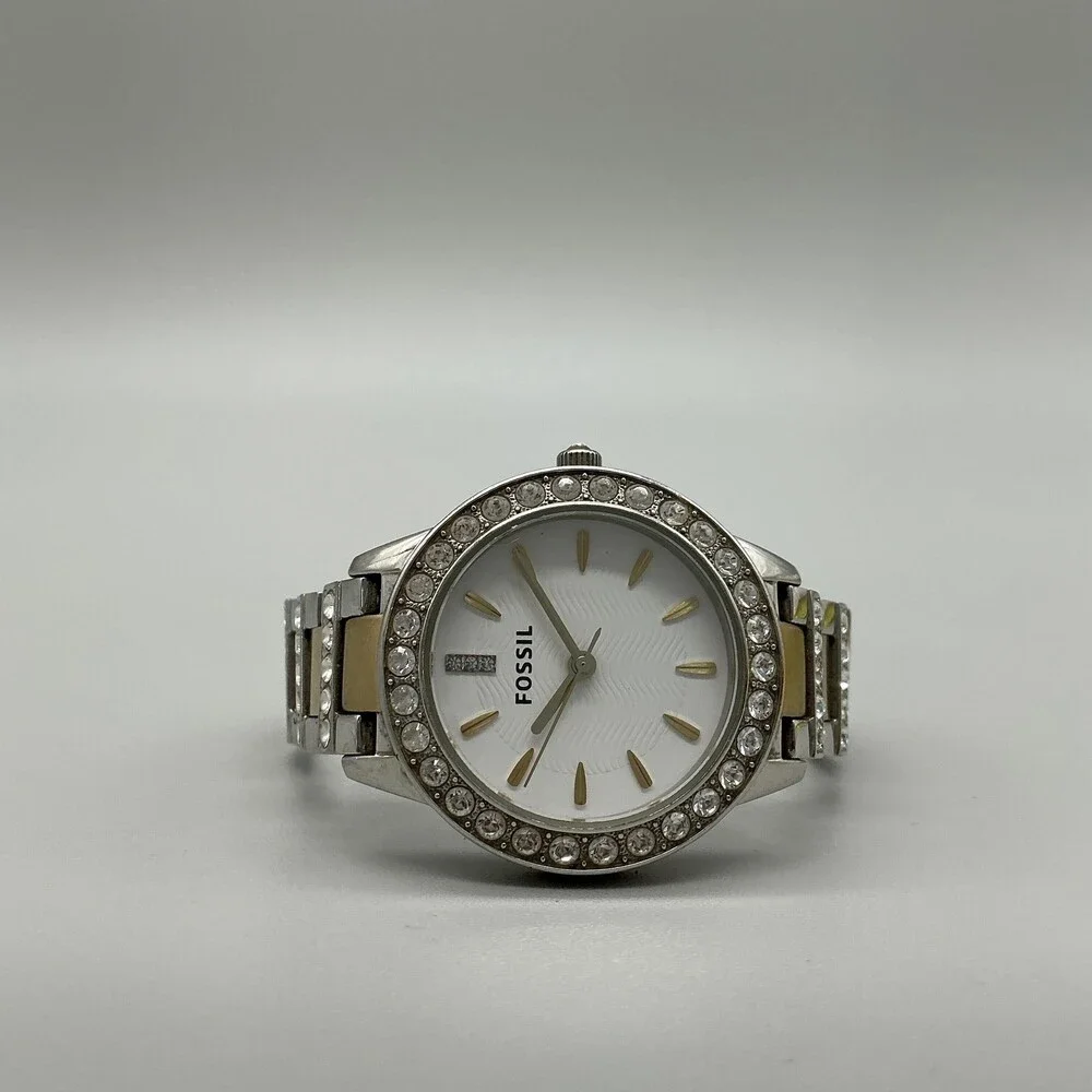 Fossil Jesse ES2409 Womens Watch 34mm Two Tone Crystal Bezel New Battery